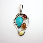 Sterling Pendant with Amber and Turquoise